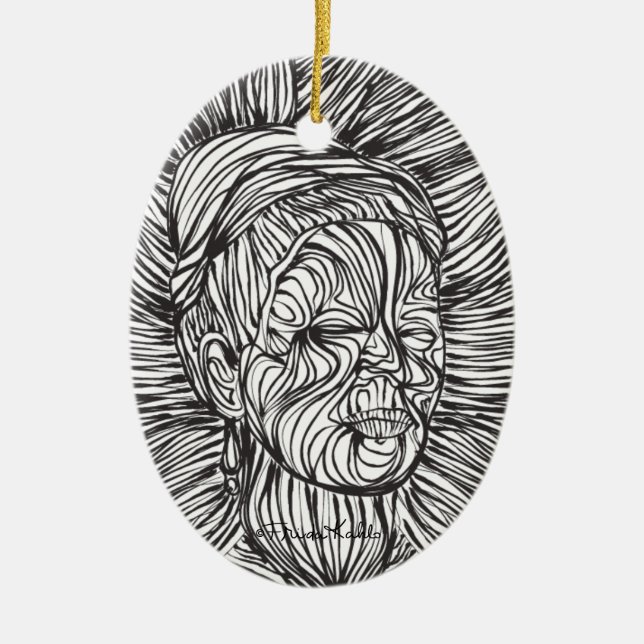 Ornement Ovale En Céramique Portrait de Frida Kahlo Lines (Devant)