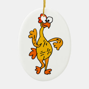 Ornement Ovale En Céramique Poulet drôle en caoutchouc de danse