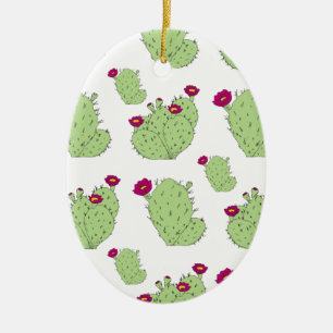 Ornement Ovale En Céramique Prickly Pear Motif Texas State Plante Cactus Love
