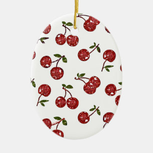 Ornement Ovale En Céramique RAB Rockabilly très cerise cerises sur blanc