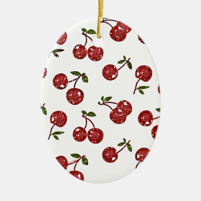 Ornement Ovale En Céramique RAB Rockabilly très cerise cerises sur blanc (Devant)