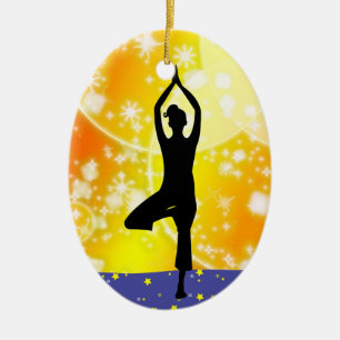 Ornement Ovale En Céramique Remise en forme ! Yoga - Arbre - SRF