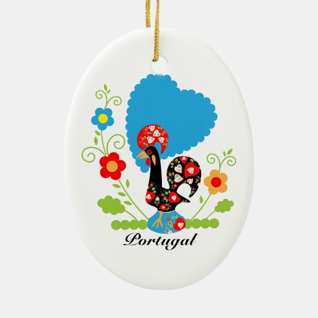Ornement Ovale En Céramique Rooster portugais (Dos)