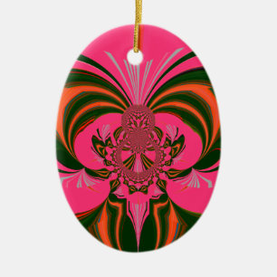 Ornement Ovale En Céramique Rose rouge or vert
