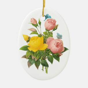 Ornement Ovale En Céramique Roses thé jaunes persans vintage de Redoute