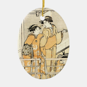 Ornement Ovale En Céramique Rouleau vintage japonais frais de geishas de