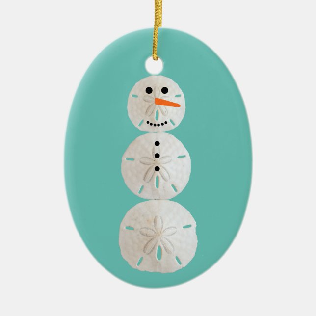 Ornement Ovale En Céramique Sable Dollar Snowman (Devant)