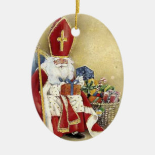 Ornement Ovale En Céramique Saint Nicolas Santa Claus