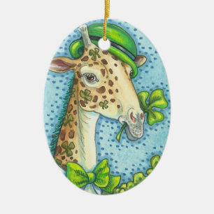Ornement Ovale En Céramique Saint Patrick's Day IRISH GIRAFFE NOËL ORNAMENT