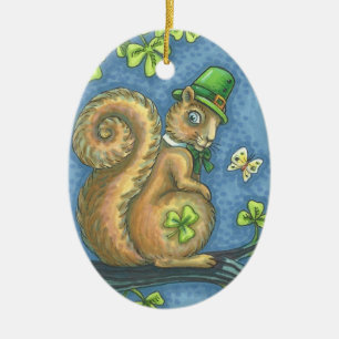 Ornement Ovale En Céramique Saint Patrick's Day IRISH SQUIRREL ORNAMENT Oval