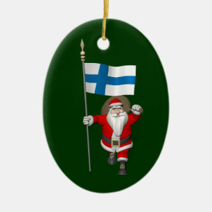 Ornement Ovale En Céramique Santa Claus Avec L'Enseigne Finlande