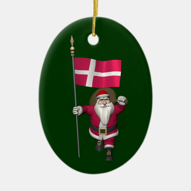Ornement Ovale En Céramique Santa Claus Avec L'Ensigne Danemark Dannebrog (Devant)