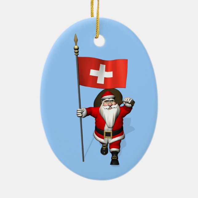 Ornement Ovale En Céramique Santa Claus With Ensign Of Switzerland (Dos)