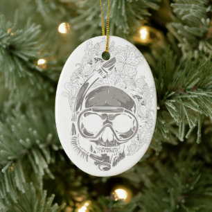 Ornement Ovale En Céramique Scuba Diver personnalisé Crâne Noël