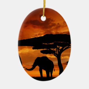 Ornement Ovale En Céramique Silhouette africaine d'éléphant d'arbre de baoba