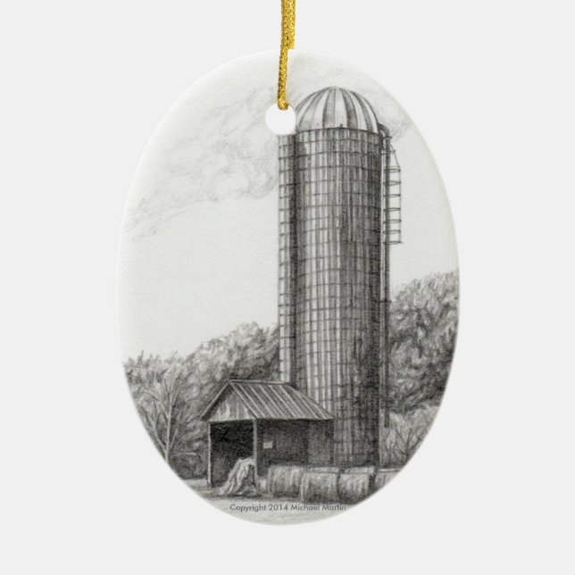 Ornement Ovale En Céramique Silo cultivant l'ornement (Devant)