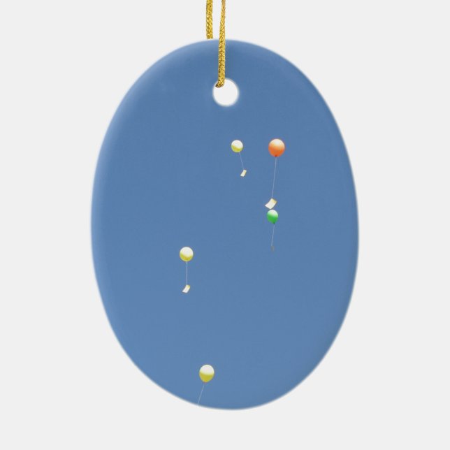 Ornement Ovale En Céramique Souhaitez des ballons dans le ciel bleu (Dos)