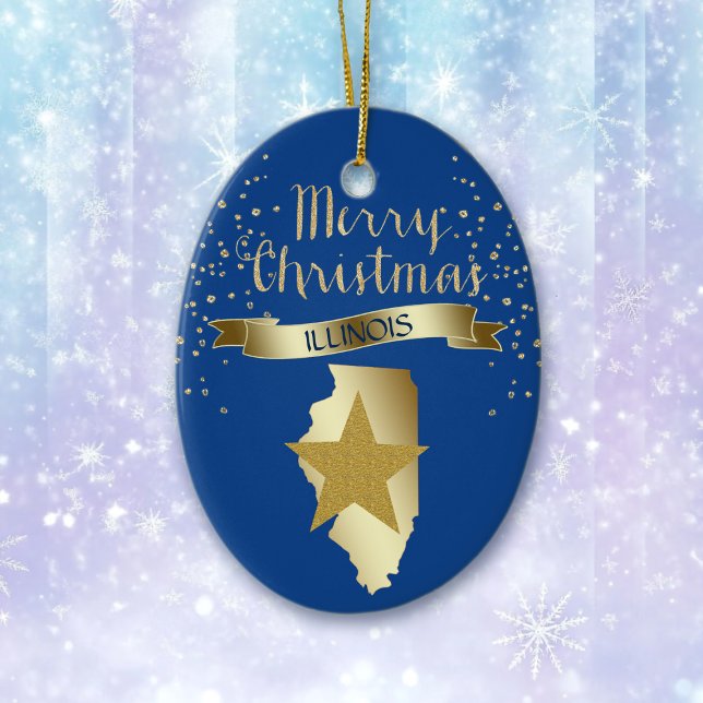 Ornement Ovale En Céramique Star Blue Gold Illinois (Créateur téléchargé)