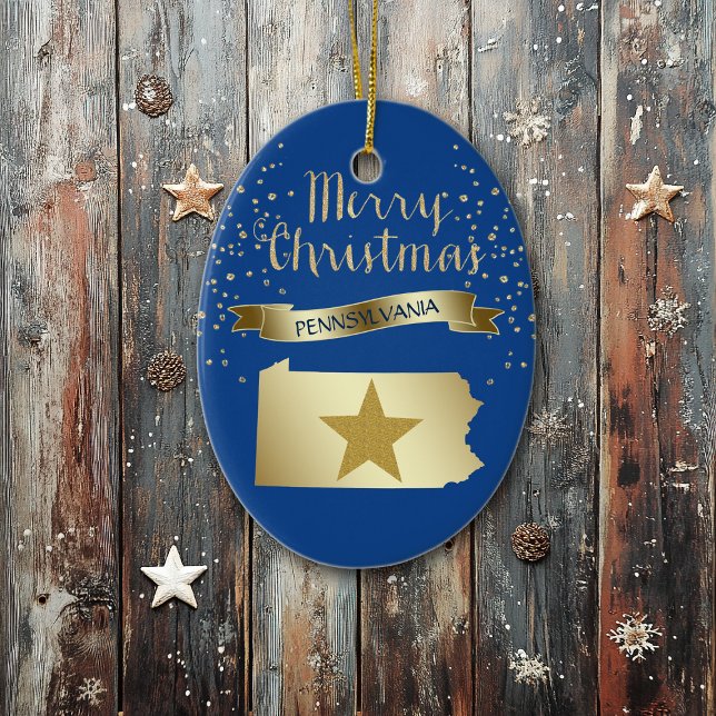 Ornement Ovale En Céramique Star Blue Gold Pennsylvania (Créateur téléchargé)