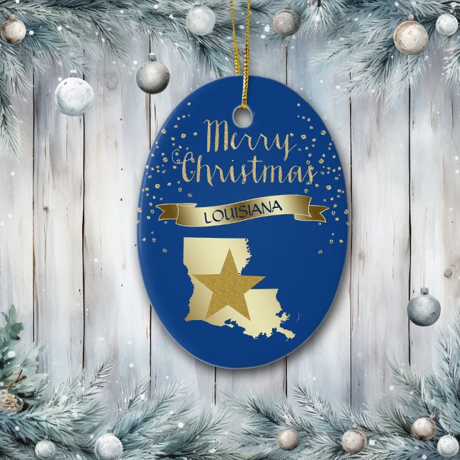Ornement Ovale En Céramique Star de la Louisiane Blue Gold (Créateur téléchargé)
