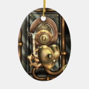 Ornement Ovale En Céramique Steampunk au coeur personnalisé