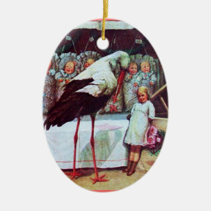 Ornement Ovale En Céramique STORK BÉBÉ GARÇON DOUCHE 3 MONOGRAM Rouge Ruby