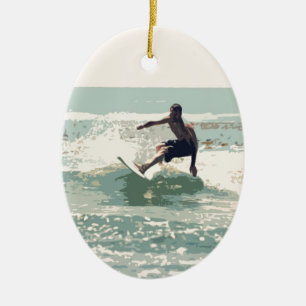 Ornement Ovale En Céramique Surfer