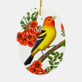 Ornement Ovale En Céramique Tanager de l'Ouest dans l'ornement de la vigne de 