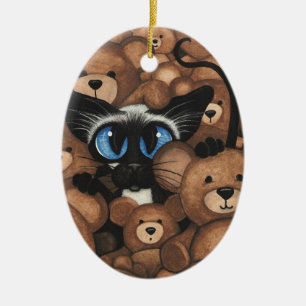 Ornement Ovale En Céramique Teddy Bear Hug de chat siamois par BiHrLe