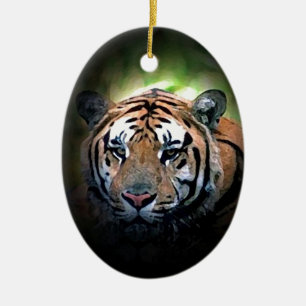 Ornement Ovale En Céramique Tigre