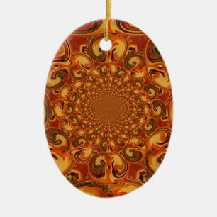 Ornement Ovale En Céramique Tons Abstraits orange, marron et vert