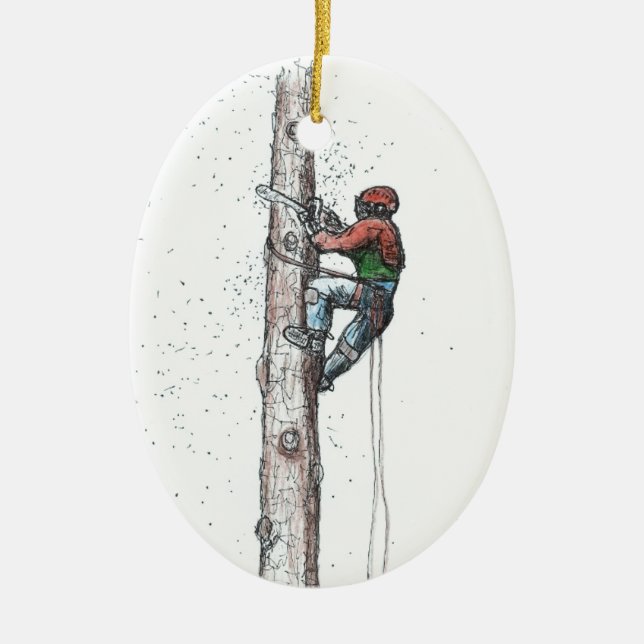 Ornement Ovale En Céramique Topping Arboriste Chirurgien Arbre (Devant)