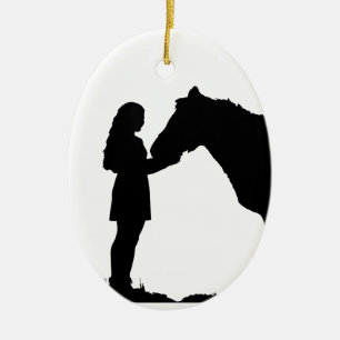 Ornement Ovale En Céramique Une fille et son cheval amour Silhouette Art