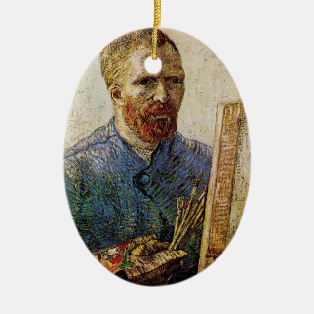 Ornement Ovale En Céramique Van Gogh Autoportrait devant Easel (Devant)