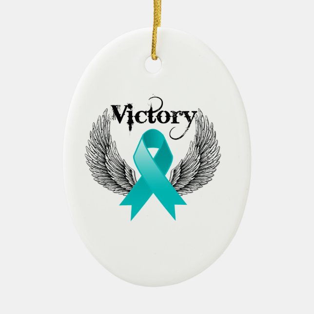 Ornement Ovale En Céramique Victory Wings - Cancer de l'ovaire (Devant)