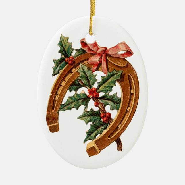 Ornement Ovale En Céramique Vieux-fashioned Christmas, Horseshoe (Devant)