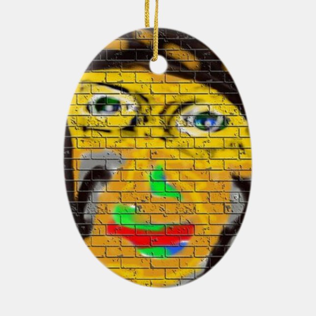 Ornement Ovale En Céramique Vieux Visage Vélo Sage, Graffiti Art (Dos)