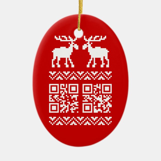 Ornement Ovale En Céramique Vilain Sweater QR Code Bonne année! (Devant)
