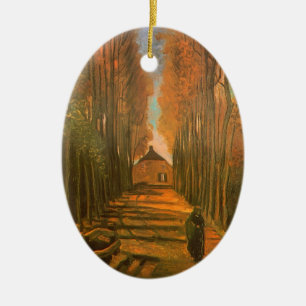 Ornement Ovale En Céramique Vincent van Gogh - Allée de peupliers en automne