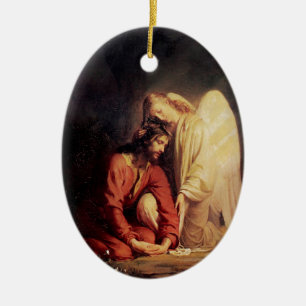 Ornement Ovale En Céramique Vintage ange consolant Jésus