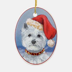 Ornement Ovale En Céramique Westie Santas Helper