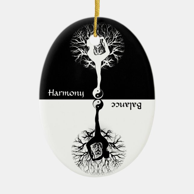 Ornement Ovale En Céramique Yoga Yin Yang d'harmonie et d'équilibre (Devant)