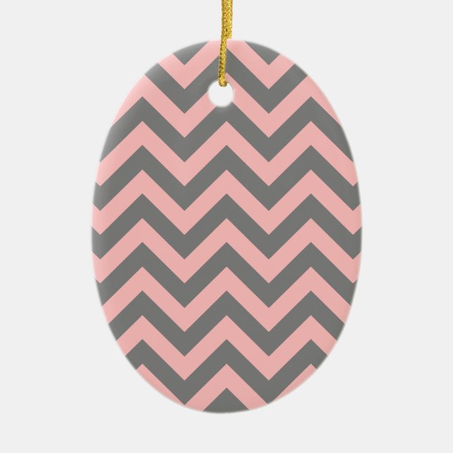 Ornement Ovale En Céramique Zigzag rose et gris (Devant)
