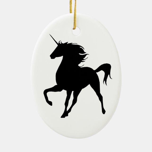 Ornement ovale Silhouette Unicorne Noire (Dos)