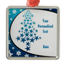 Ornement personnalisé de flocon de neige bleu