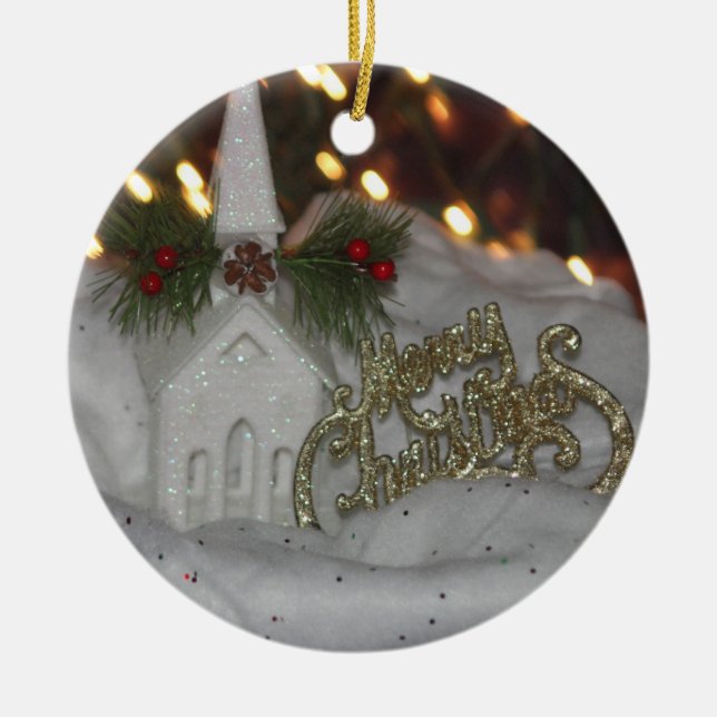 Ornement personnalisé de Noël de l'Église rustique (Devant)