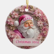 Ornement personnalisé du Père Noël rose