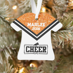 Ornement personnalisé orange et noir Cheer Maman O
