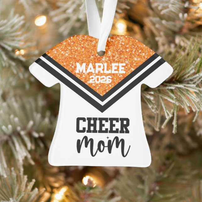 Ornement personnalisé orange et noir Cheer Maman O (Arbre)
