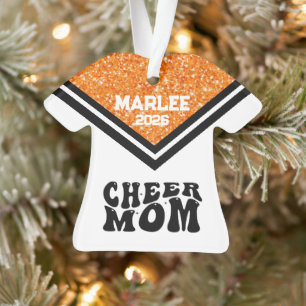 Ornement personnalisé orange et noir Cheer Maman O